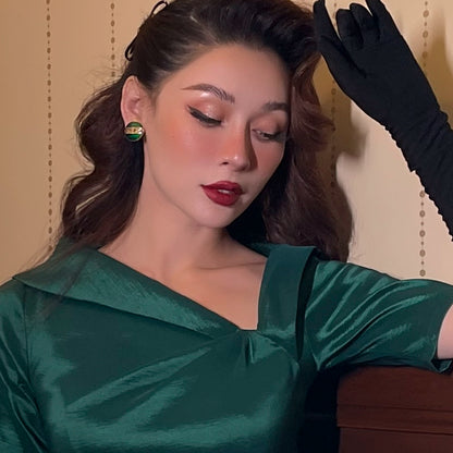 Le Palais Vintage Elegant Emerald Stud Earrings Ear Clip-Vine.