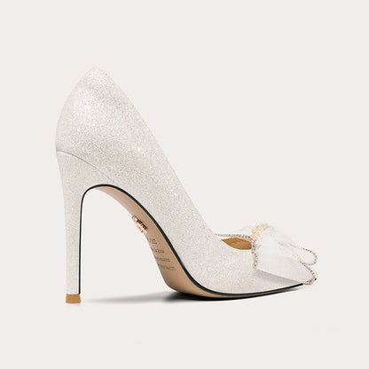 Lily White Butterfly Wedding Shoes High Heels Women's- Harper