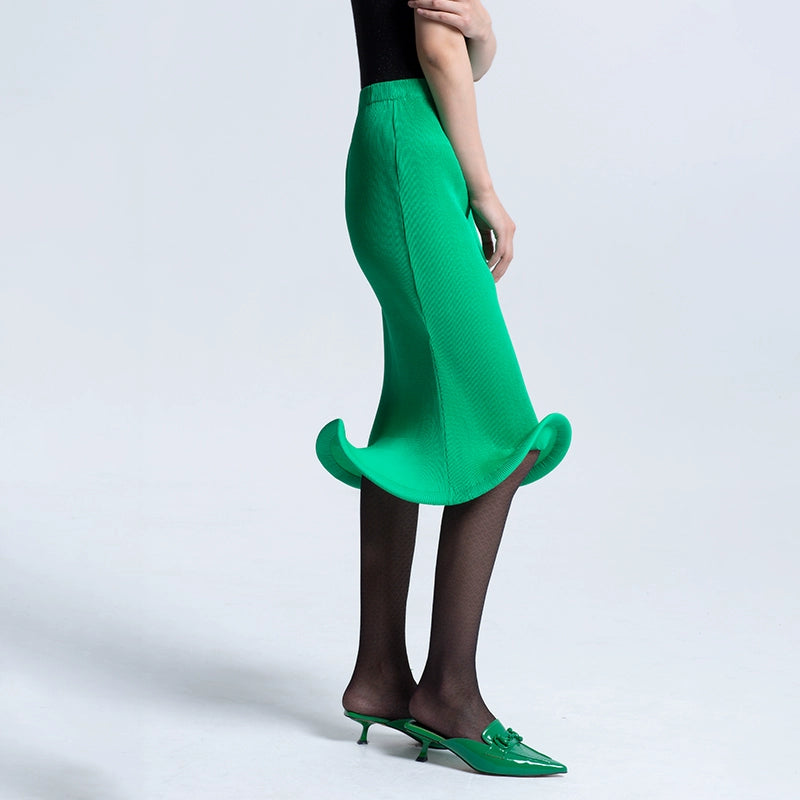 LEDIM W Green pleated rugle elegant  skirt -Charm