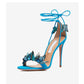 Blue Color Bow Ankle Strap Open Toe Stiletto Sandals- Lai
