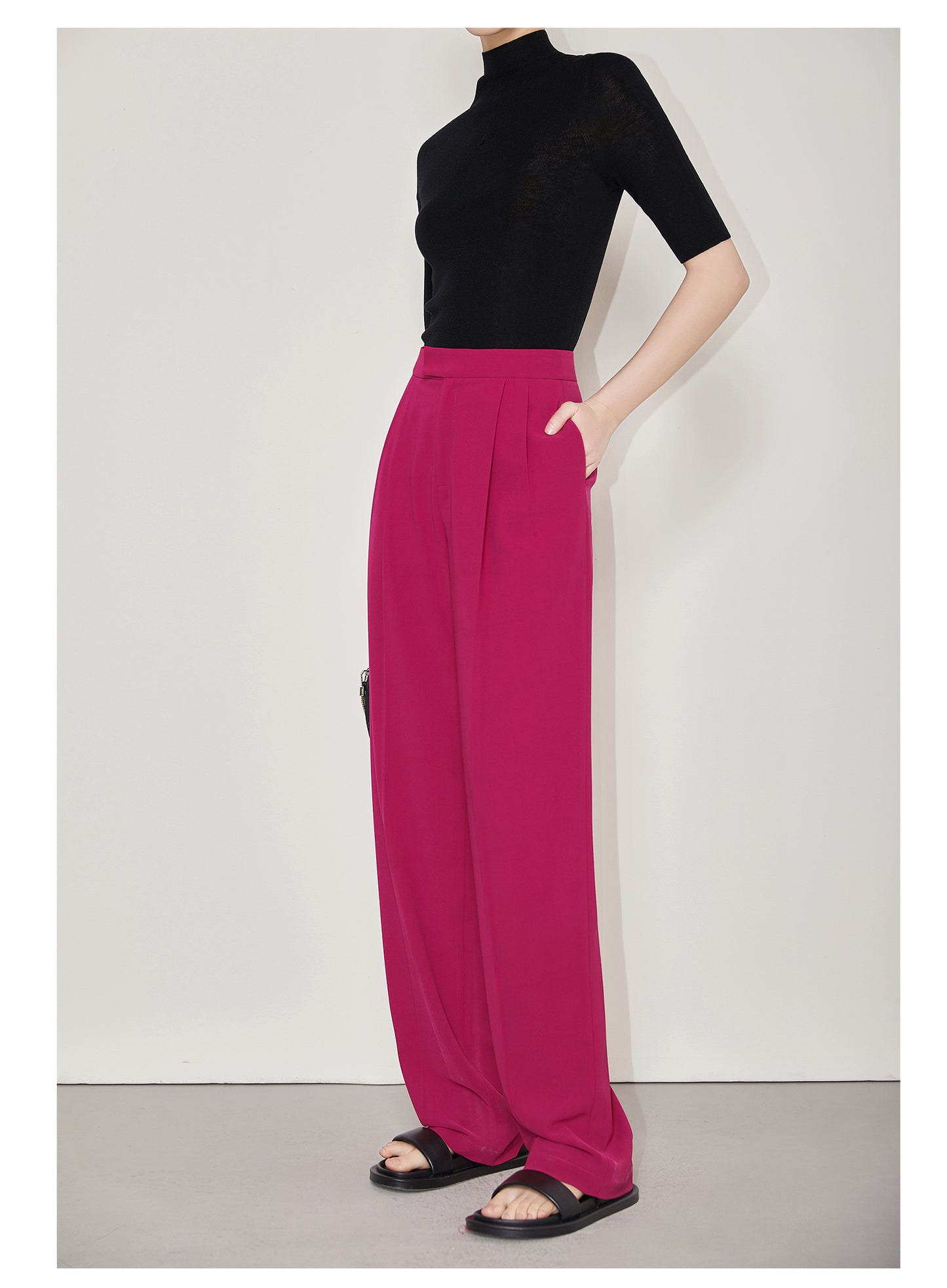 High-quality Pink straight suit high-waisted wide-leg pants - Gloi