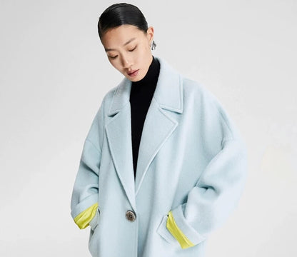 LEDIM W pastel blue contrasting cocoon woolen coat - Save