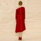 High-end slanted shoulder long-sleeved red satin dress - Biloa