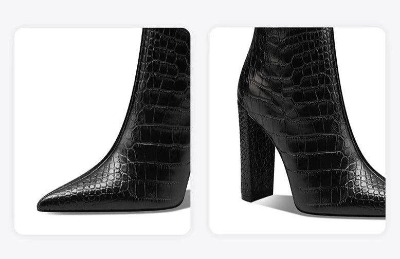 Fabfei autumn winter pointed toe block heeled black boots - CX