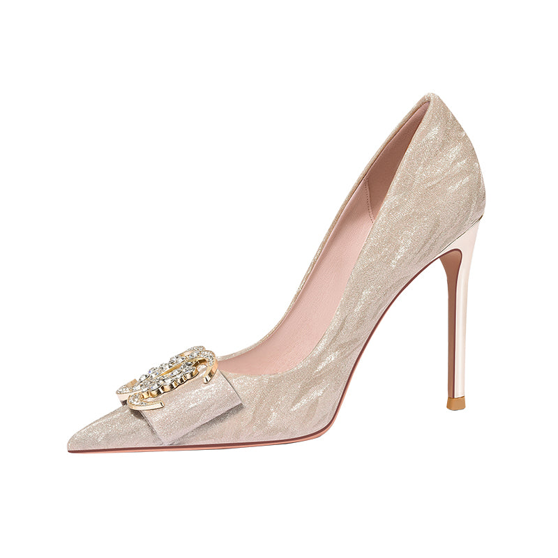 Lily champagne gold stiletto pointed toe high heels wedding bridal shoes- Eliana