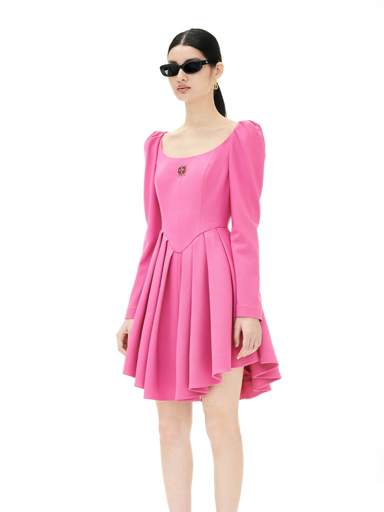 YES BY YESIR luxury autumn winter ballet skater pleated candy pink dress - Yanxi