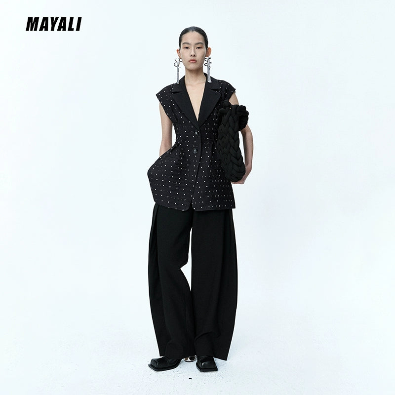 MAYALI Fall/Winter V-neck Slim Waist Sleeveless Blazer - Luryi