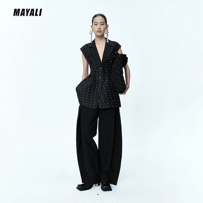 MAYALI Fall/Winter V-neck Slim Waist Sleeveless Blazer - Luryi