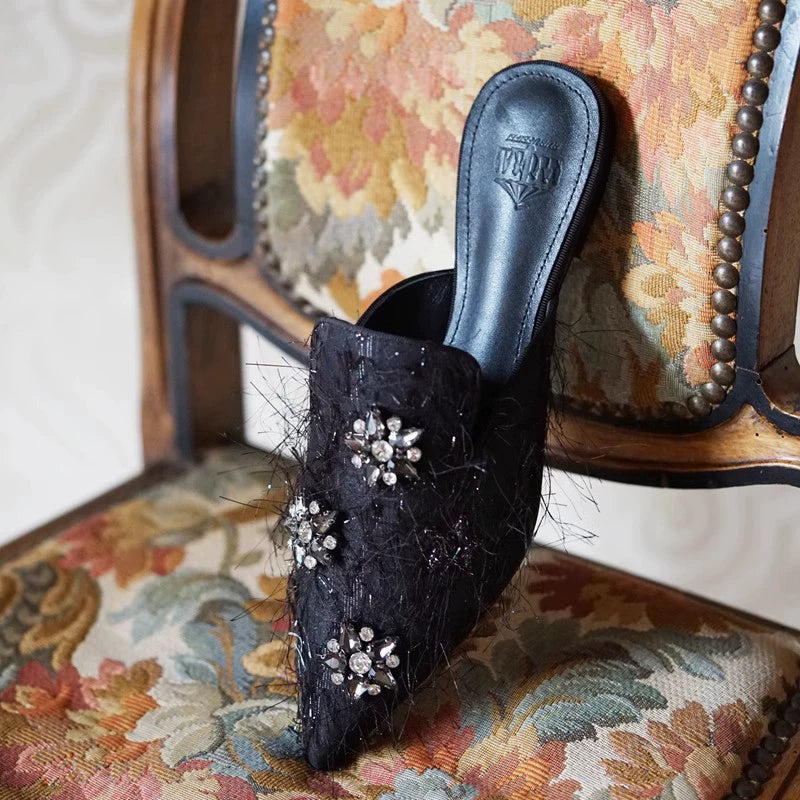 B-FEI flat tassel vintage textured elegant pointed mules - Neh