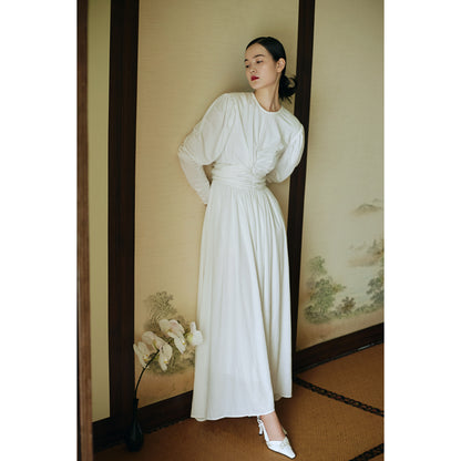 white pleated swing dress Womens Swing Dress with Pockets Flared Hem, Elbow Sleeve, Double Knit Fabric Lilac / XL