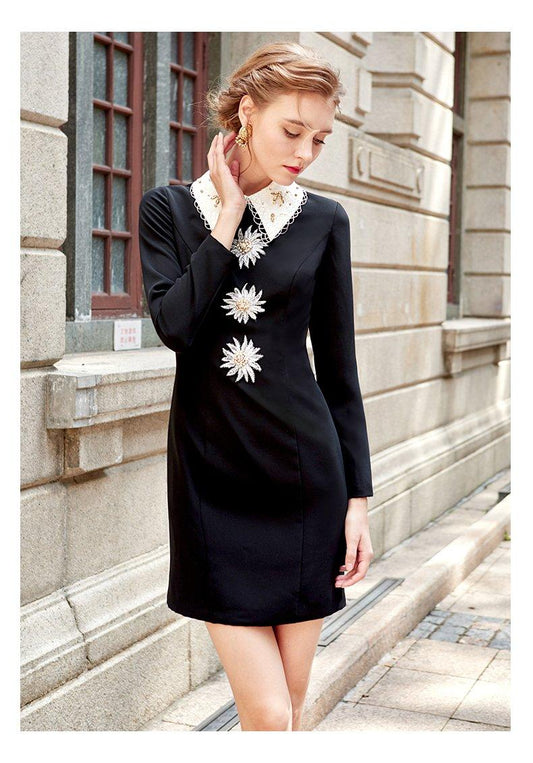 Siduo Autumn fall  short black and white contrast dress - Soro