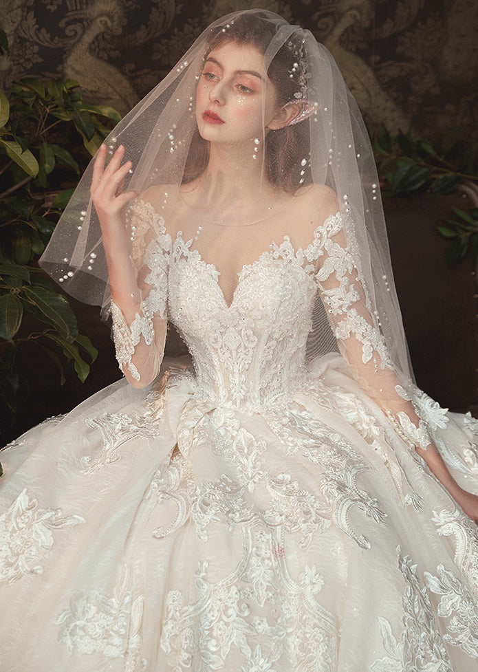 Early Spring 2023 long-sleeved trailing dress wedding dress- Moonly