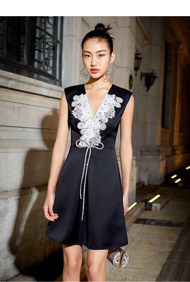 Luxury black and white evening cocktail dress