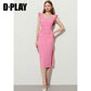 Bubblegum pink Pinch Pleated Side Slit Sleeve sheath work Dress - Victoria