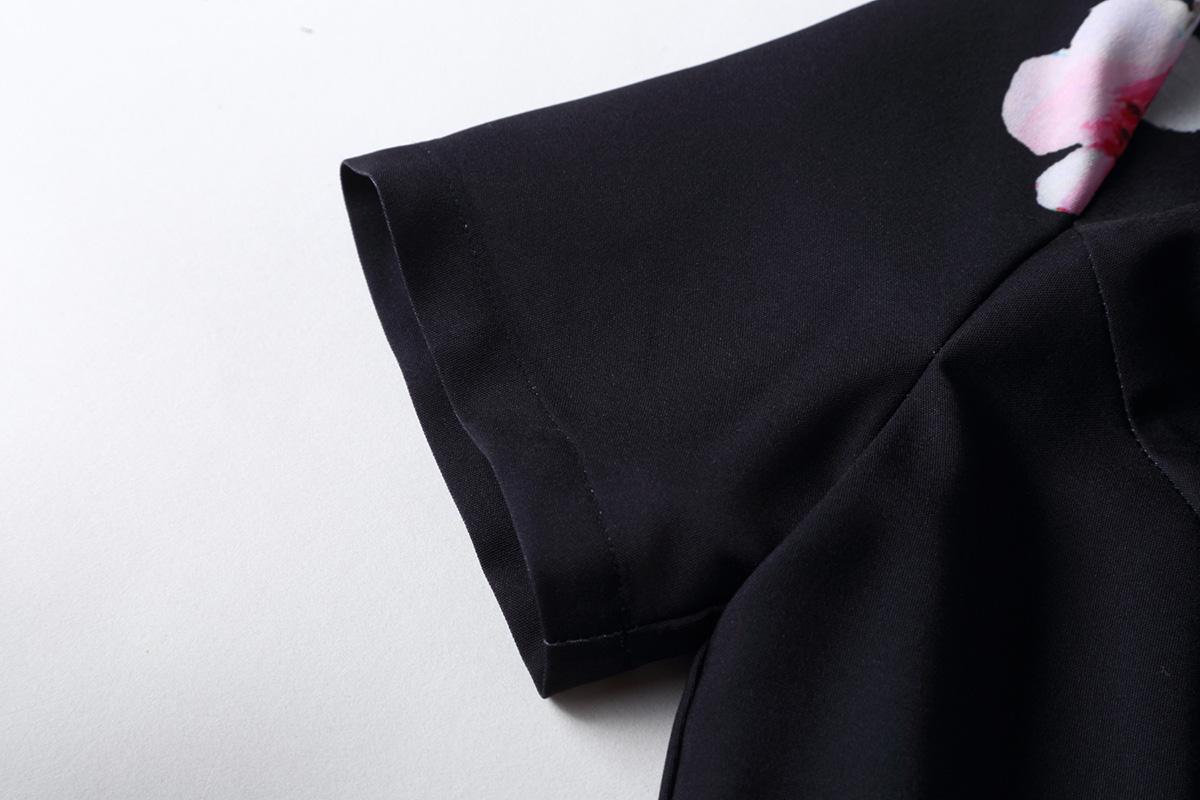 Audrey Hepburn inspired retro black floral printed short sleeve 1950's inspired midi full swing dress - Roman