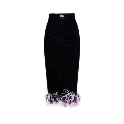 Tassle feather hem velvet fishtail skirt - Cara