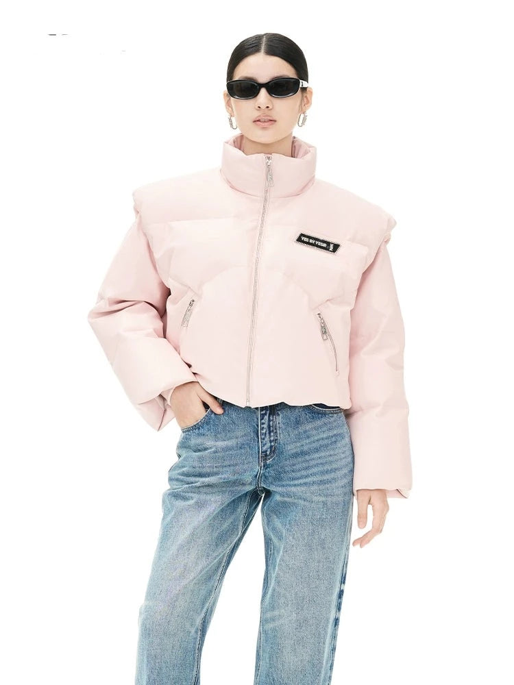 YES BY YESIR autumn winter cherry blossom pastel pink latte down jacket - Akam