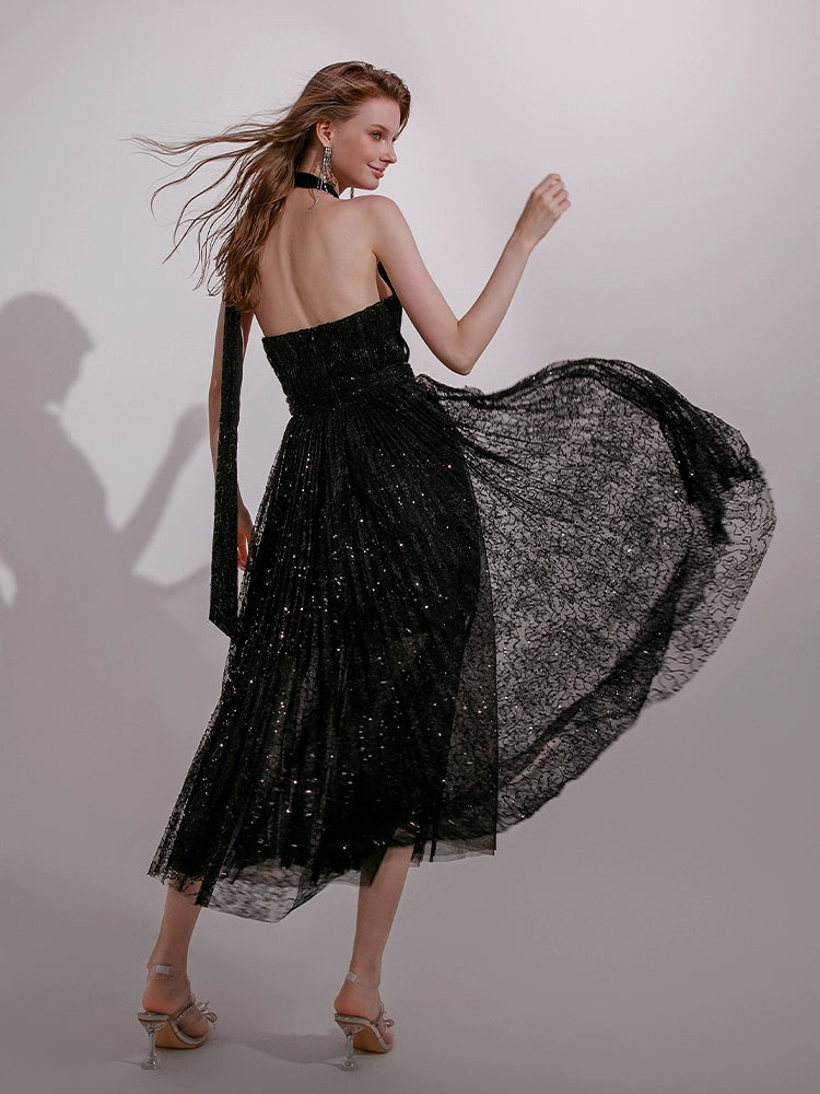 Wardrobes by Chen High End Black Halter Neck Sleeveless lbd Cocktail Dress-Blackie