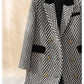Winter wool tweed black and white herringbone  long coat - Cassie