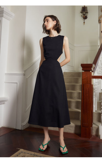 Backless design, high waist, and round neck long skirt sleeveless dress- Arala