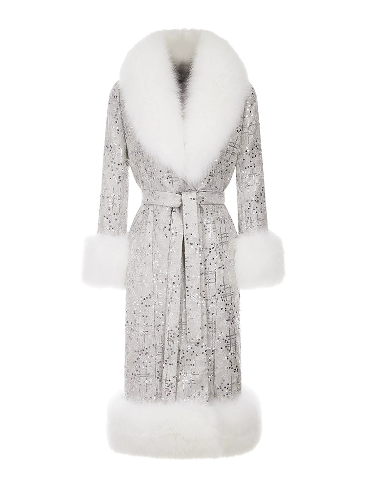Wardrobes By Chen Sliver Tie Long Sleeve Long Fur Autumn Coat-Evanna