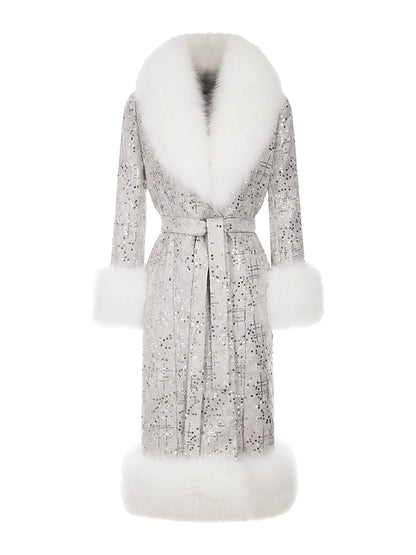 Wardrobes By Chen Sliver Tie Long Sleeve Long Fur Autumn Coat-Evanna