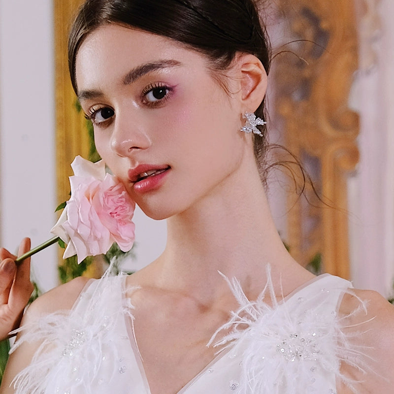 Wardrobes by Chen Luxury Sliver Butterfly Shaped Diamond Earrings-Fola