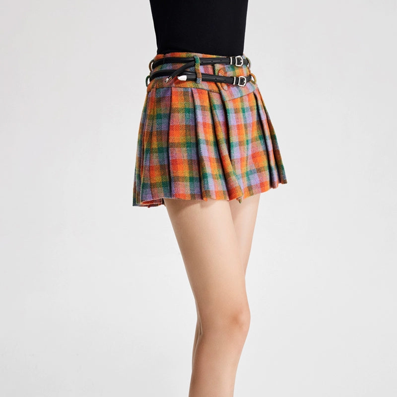 LEDIM W luxury orange plaid high waist skirt - Luisa