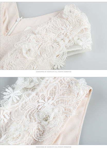 White polka dot mesh fabric midi dress- Coline