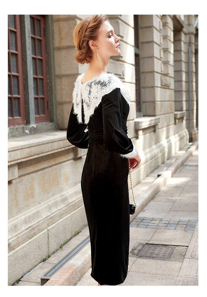 Siduo fall winter high-end black and white dress - Kalio