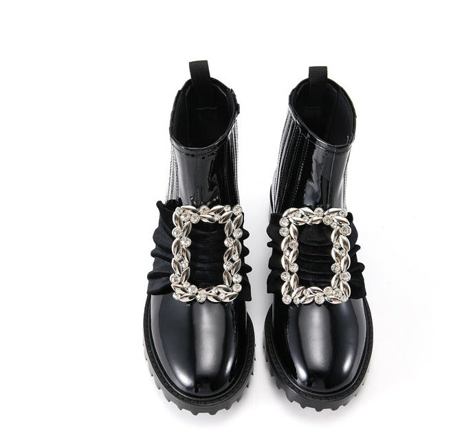 B-FEI original niche design Martin flat round toe cowhide short boots- Leki