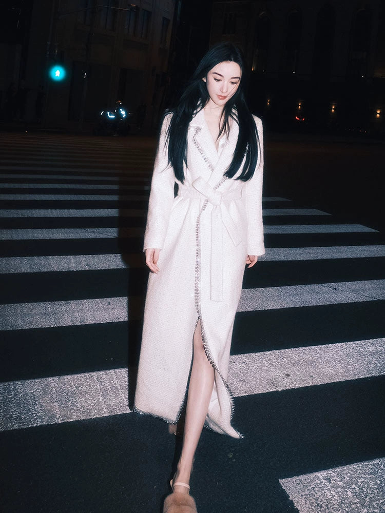 Wardrobes By Chen Luxury White Long Sleeve  tweed Autumn spring Coat-Ashely