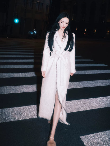 Wardrobes By Chen Luxury White Long Sleeve  tweed Autumn spring Coat-Ashely
