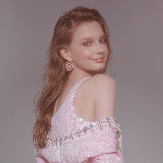 Wardrobes by Chen Luxury Pink Love Shaped Diamond Earrings-Vivian