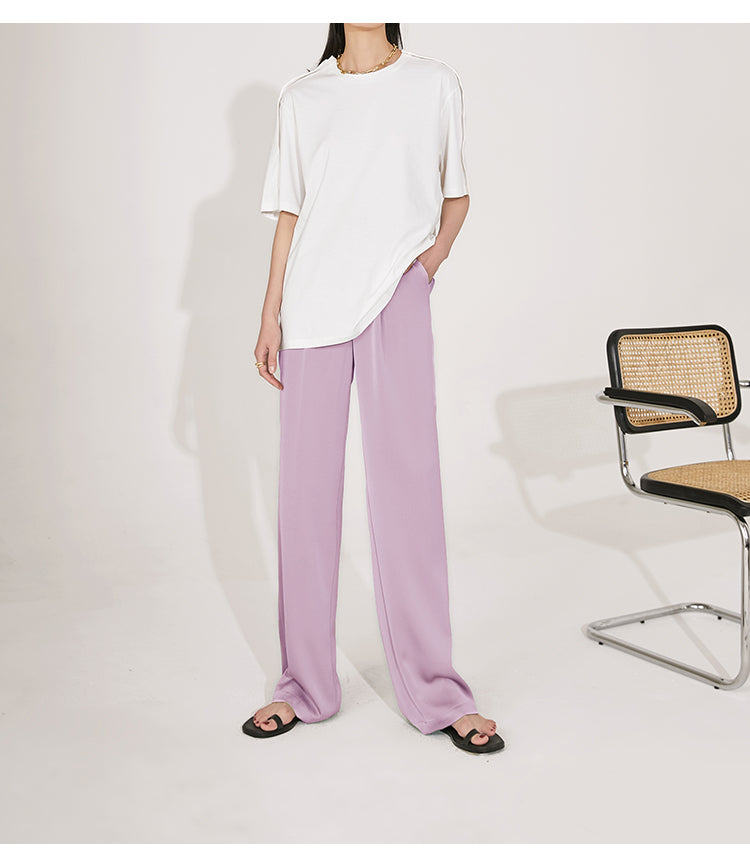 High-quality high waist purple straight suit pants- Fola