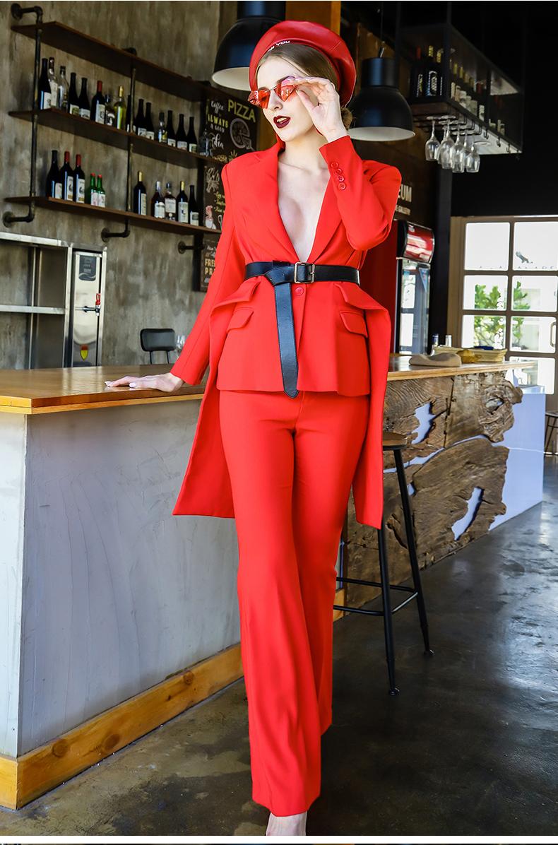 High end designer long-sleeved red pants suit two-piece suit set - Atta M High end designer long-sleeved red pants suit two-piece suit set - Atta M