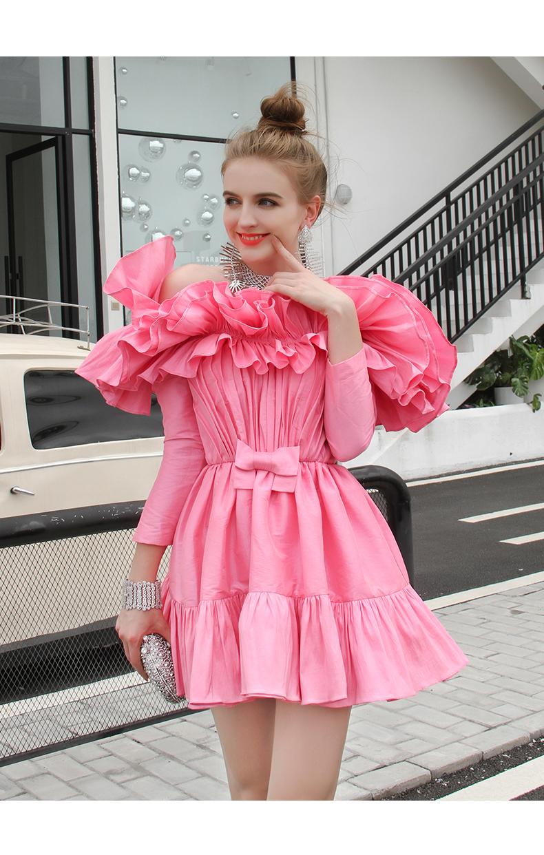 Ruffled Layered off Shoulder Princess Dress Dinner Party cocktail pink Dress Ruffled Layered off Shoulder Princess Dress Dinner Party cocktail pink Dress