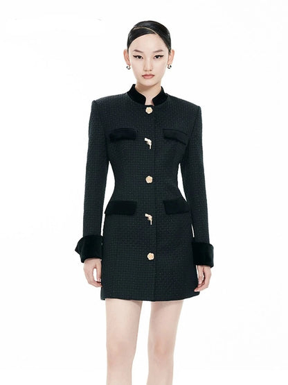 YES BY YESIR designer Fall/Winter women's waist-cinching jacquard plaid dress - Akia