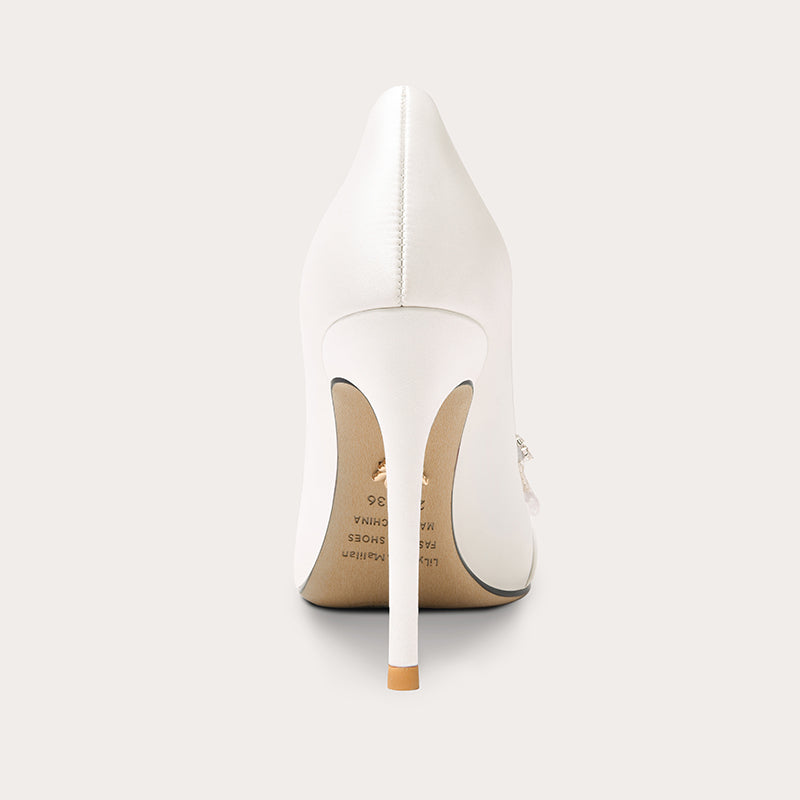 white satin dress shoes Touch Ups 503: Sandra White Satin Classic Prom Shoes White / 10