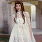 White Hollow Lace Irregular High Collar Puff Dress - Jackie