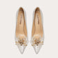 Lily white beaded high-heeled stiletto pointed toe wedding bridal shoes -  Hina