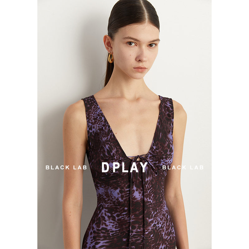 Black Label French holiday Style Purple V Neck Lacetic Sleeveless Dress - Osiiy