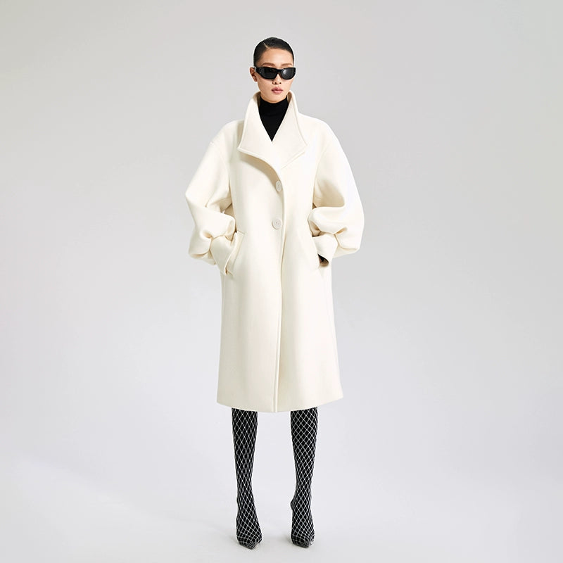 LEDIM W  wool white balloon sleeve long winter coat-SIGNER