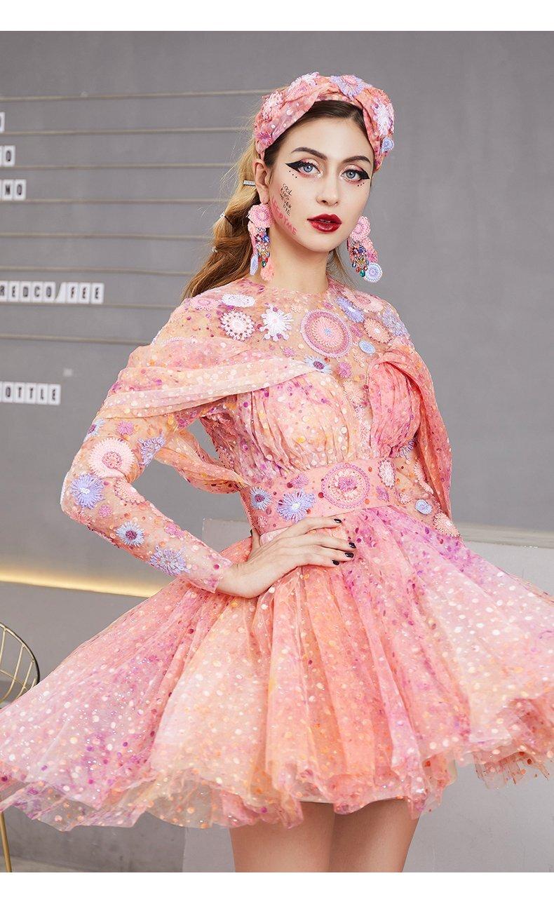 Romantic Elegant Hand-Embroidered Exquisite Cocktail Dress - Dari M / Pink Romantic Elegant Hand-Embroidered Exquisite Cocktail Dress - Dari M / Pink