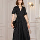 Jacquard V-neck design and a high-waist long skirt short-sleeved dress- Luz