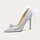 French crystal high-heeled shoes 2023 spring new bow design- Tesa