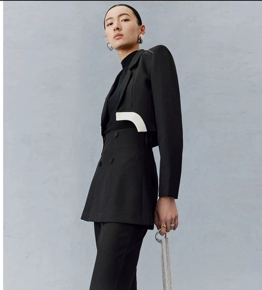 PURITY Elegant Modern High-quality contrasting blazer three-piece pant suit set- Pascal