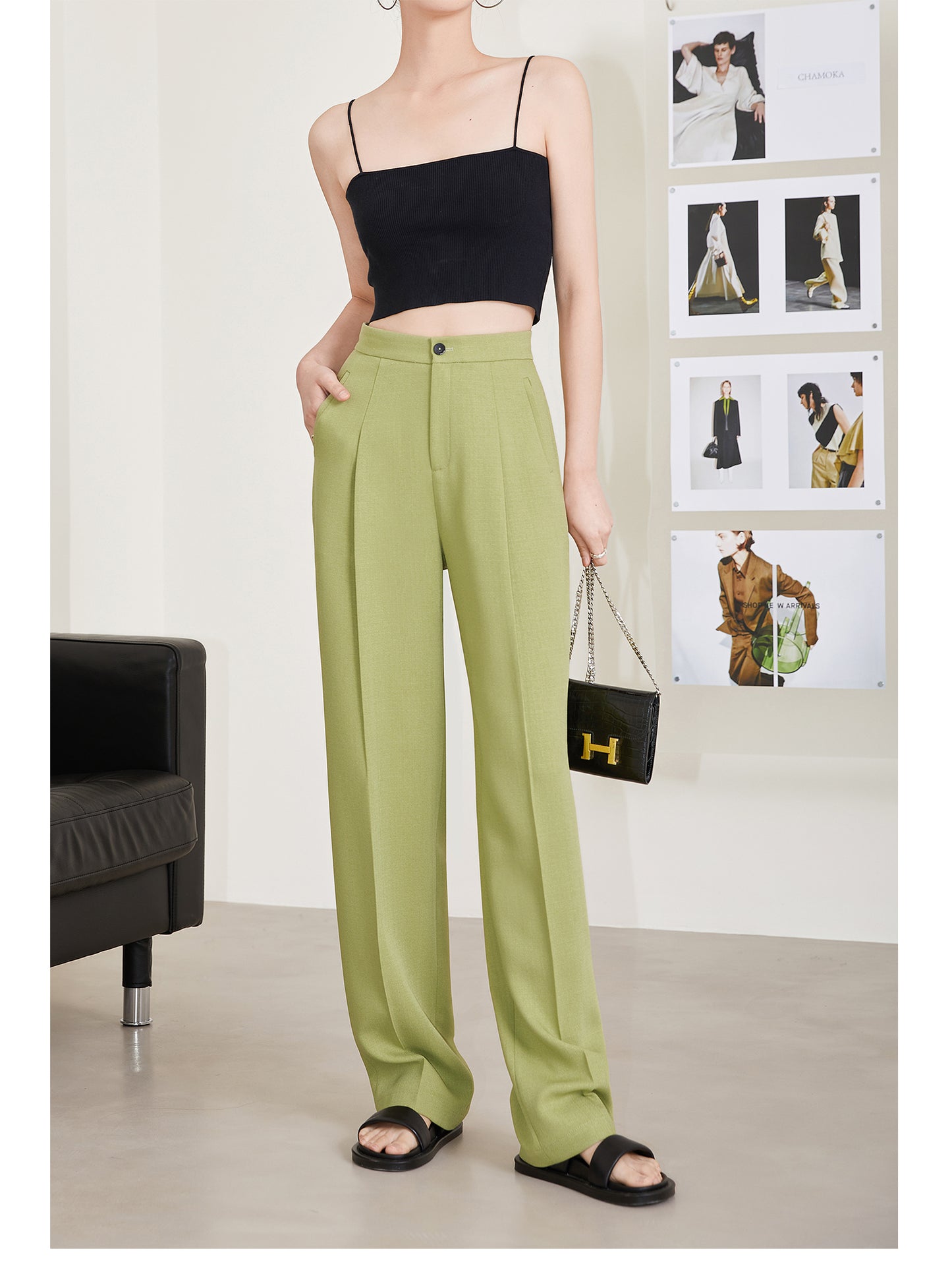 High-end women's Lime green straight suit pants - Karee