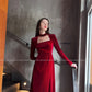 DPLAY2022 autumn and winter French retro square neck lady style wine red velvet slit dress light dress - Esther