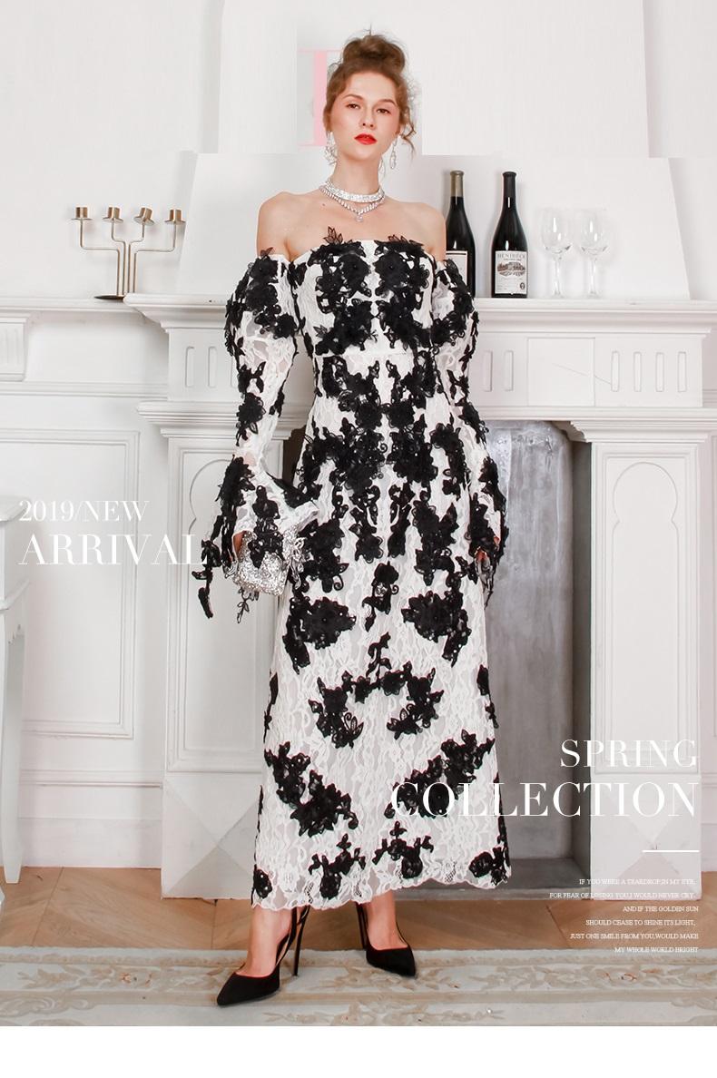 Heavy Industry Embroidered white and black lace evening wedding dress gown - Saviah